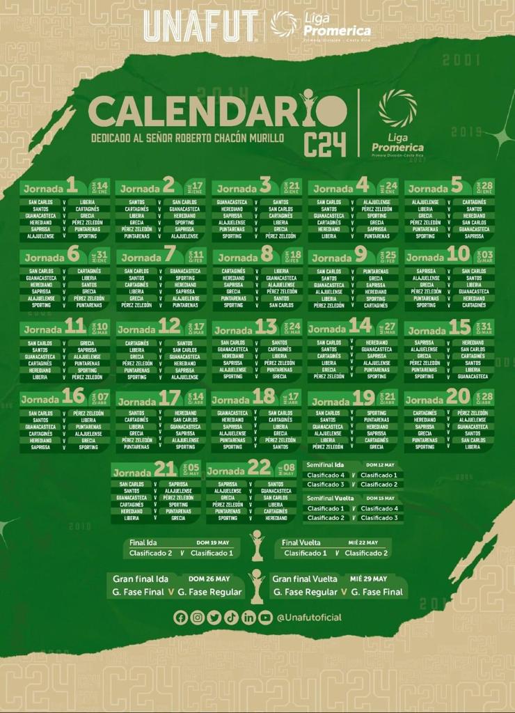 Calendario y dedicado del Clausura 2024 de Liga Promerica UNAFUT